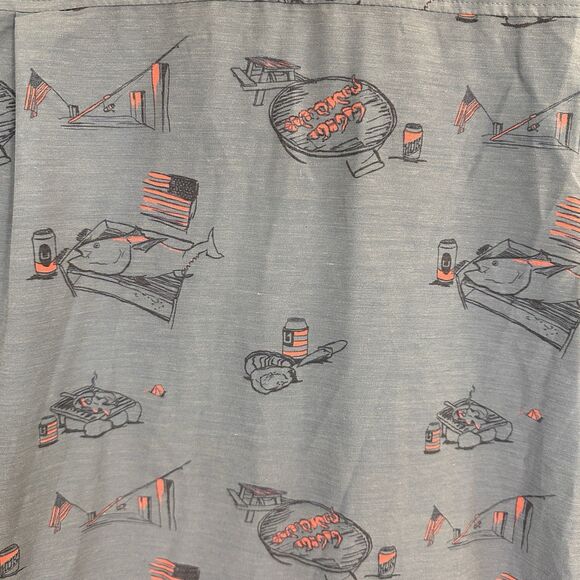 HUK Men's Fishing Shirt LARGE Short Sleeve Button Down Americookin Kona Blue - Picture 7 of 7